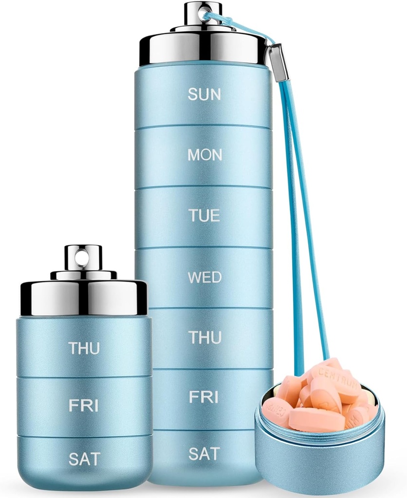 Mossime metalen pil Organisator Weekly, Stapelbare waterdichte reis pil Box, grote aluminium Legering pil geval Container, BPA Gratis 7 dagen dagelijkse geneeskunde Organisator voor vitamine, visolie, supplement