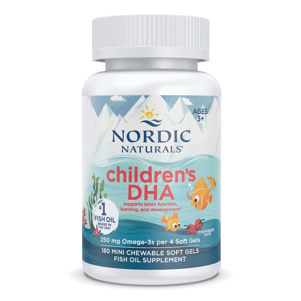Nordic Naturals kinderen DHA, Aardbei - 180 Mini Kauwbare Zachte Gels voor kinderen - 250 mg Omega-3 met EPA & DHA - Hersenontwikkeling & functie - Non-GMO - 45 Servers