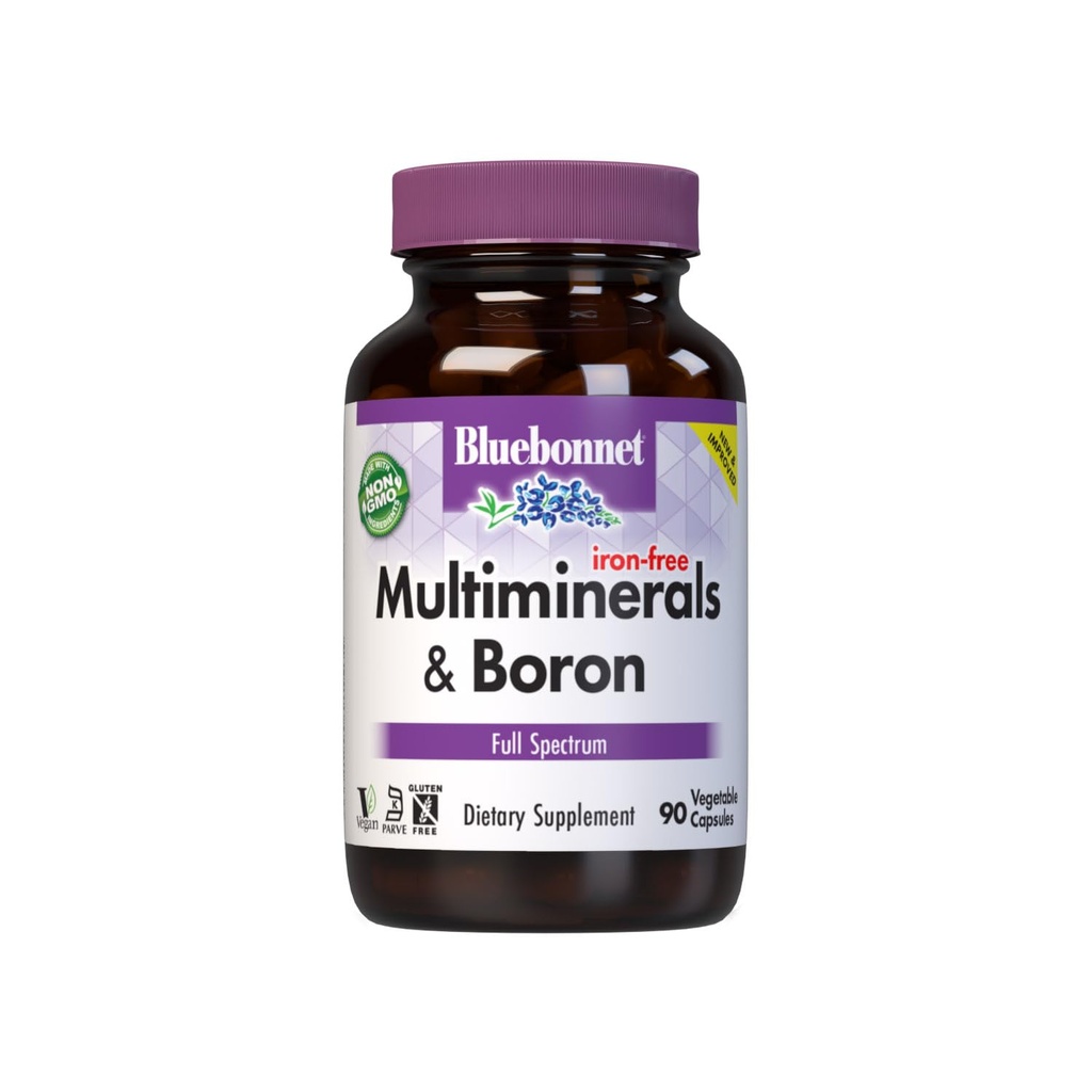 Bluebonnet Multi Mineral Plus Boron Vegetarian Capsules zonder ijzer, White 90 Tellen