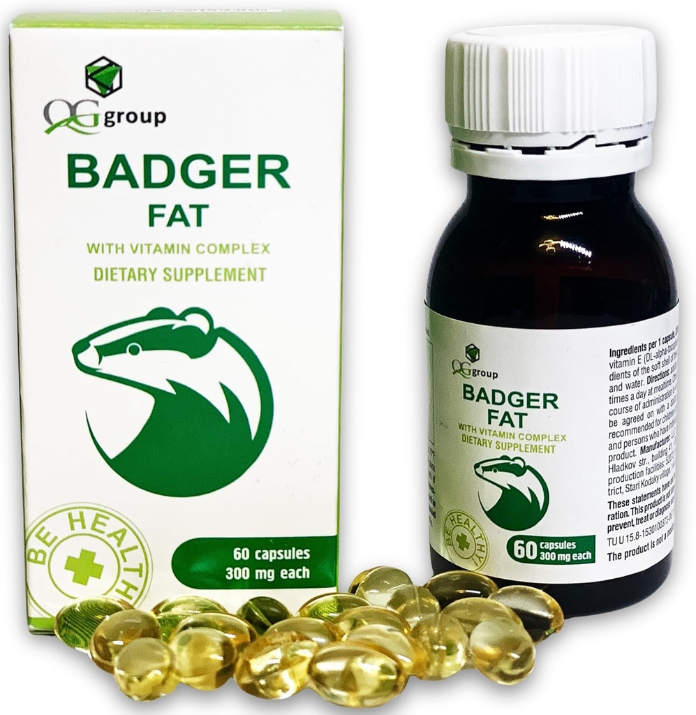 QG-groep Badger Fat Natural Bron van meervoudig onverzadigde vetzuren - 60 capsules, 300 mg Elke