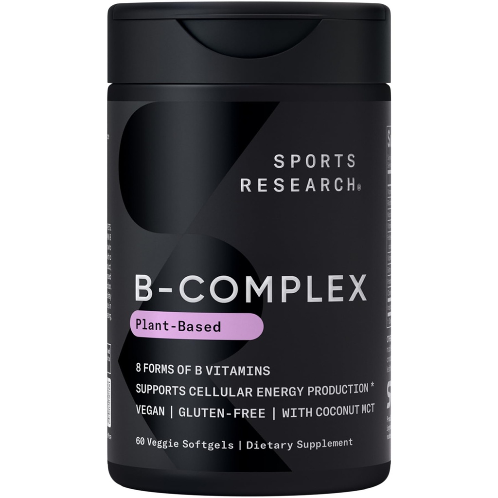 Sportonderzoek® Vitamine B-complex - volledig spectrum van B-vitaminen met gemethyleerde B12 & Folaat - Glutenvrij · Plant-based · Non-GMO · Vegan-Friendly Formula - 60 Veggie Softgels