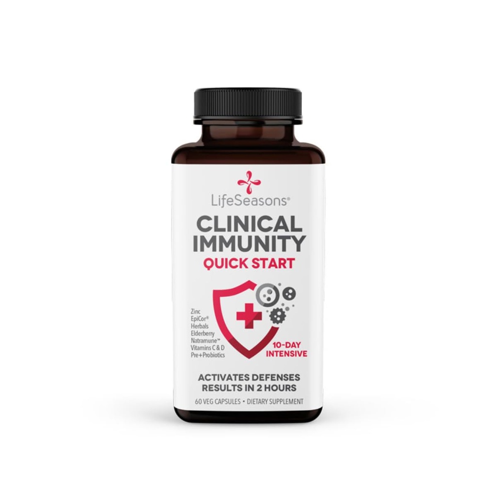 Clinical Immunity - Quick-Start - Immune System Support - Rapid Immunity Response - Boosts Antibodies, B + T + NK Cells, Neutrophils & Macrophagens - Black Elderberry & Pre + Probiotics - 60 Capsules