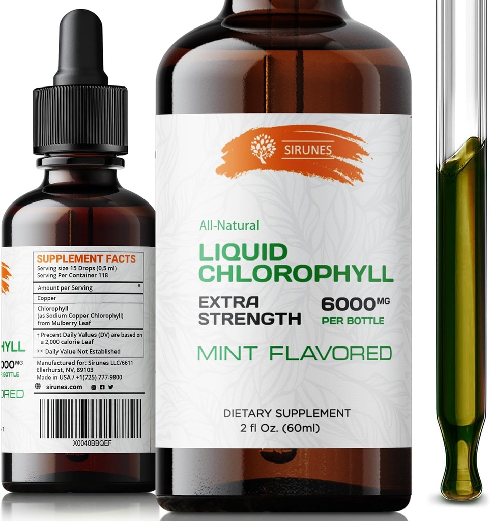 Liquid Chlorofyl Drops - Natural Natrium Koper Chlorofyl Extract - Reinigen en ondersteunen van uw immuunsysteem en energie natuurlijk - Vegan, niet GMO Dietary Greens Tinctuur - 2 fl. Oz Fles