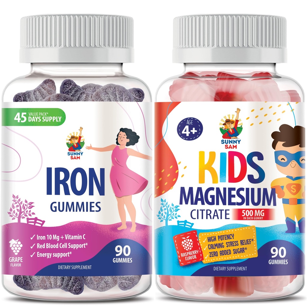 Magnesium Gummies voor kinderen 500mg & Iron Gummies voor volwassenen - Iron Vitamins met vitamine C