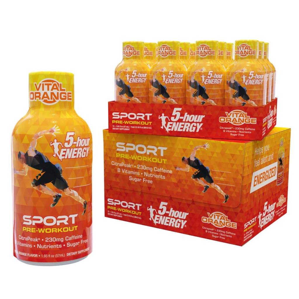 5-Uur energie Extra sterkte Sport Shots met Citrapeak, Vital Orange Smaak, Pre-Workout, 24 Tellen (1,93 fl oz)