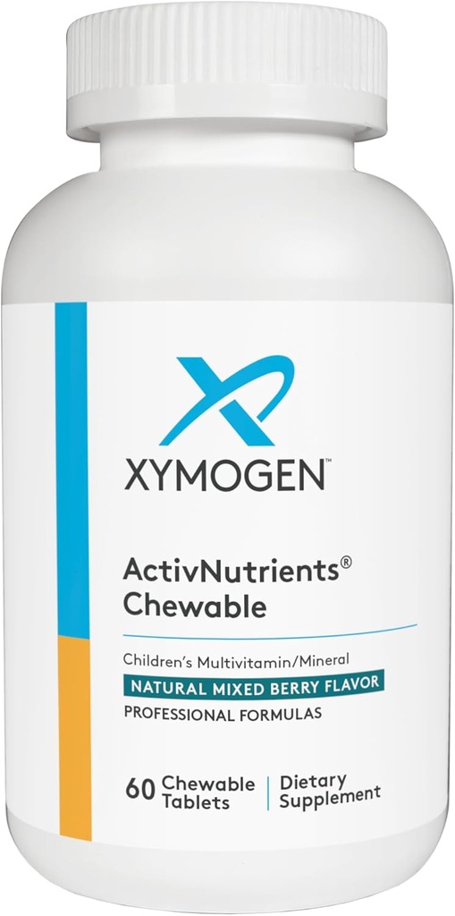XYMOGEN Kinderen ActivNutriënten Kauwbaar - Gemengde Berry Multivitamine voor kinderen - Multi Vitamine Multiminerale voor Wellness + Immuun Ondersteuning - Gecheleerde Mineralen + B Vitaminen met Folaat (60 tabletten)