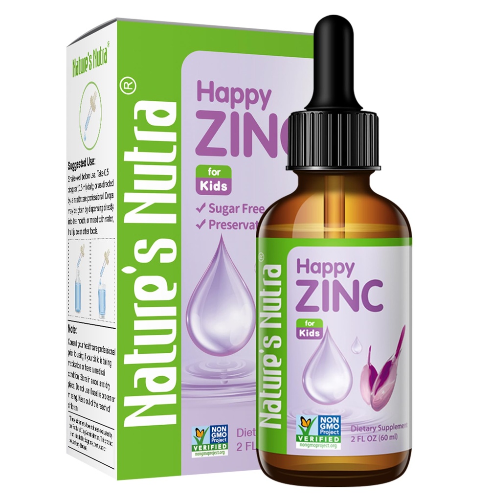 Nature's Nutra Happy Zink, Premium Liquid Zink voor baby, baby, kinderen en kinderen, TRAACS chelate Zink, Hoge Biobeschikbaarheid, Non-GMO, Kosher, 2 Fl. Oz (60ml)