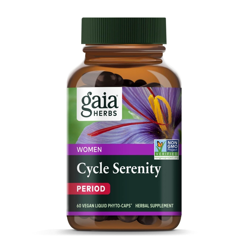 Gaia Herbs Cycle Serenity - Vrouwen Hormonal Balance Supplement - Made with Fenegriek, Saffraan, Kurkuma & Hawthorn - Free from Gluten, Dairy & Soy - 60 Vegan Capsules (60 Servers)