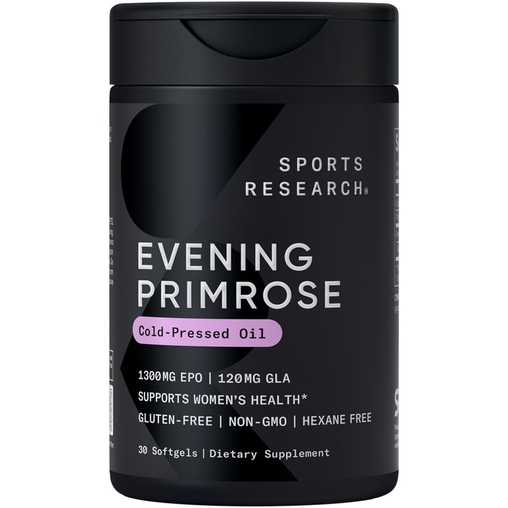 Sport Onderzoek Avond Primrose Supplement van koude geperste olie - Softgels voor vrouwen ... Gezondheid & Skin Health - Glutenvrij & Non-GMO GLA - Hoge Potentie 1300mg, 30 Tel.