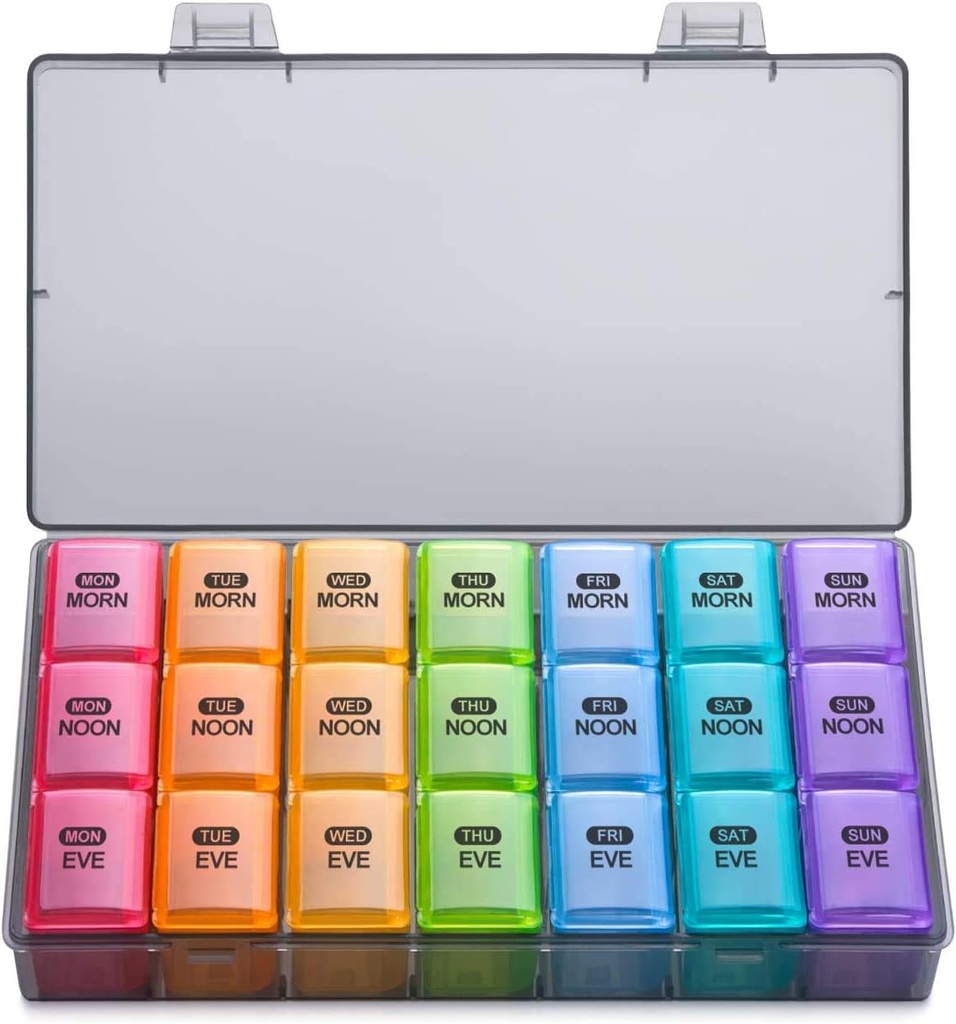 Sukuos Weekly pil Organizer 3 keer per dag, Grote 7 dagen pil doos, Weekly Medicine Organizers Box Case, Portable Travel Container voor Vitaminen Visolie Supplementen