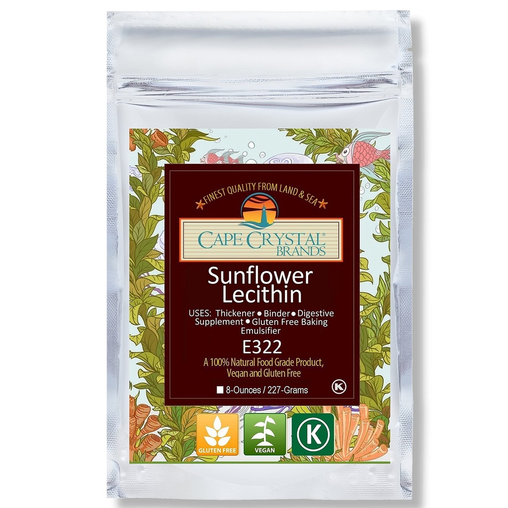 Cape Crystal Zonnebloem Lecithin poeder, 100% natuurlijk en glutenvrij. Het is de Veganistische, niet-GMO alternatief voor soja Lecithin poeder (8-oz.)