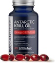 Wild Caught Antarctic Krill Oil 500mg Softgels, SuperbaBoost Omega 3 Supplement, EPA & DHA, Astaxanthine, Choline, 56% Fosfolipiden, Sustainable, No Fish Oil, Vanille Flavor (60-Day Supply)