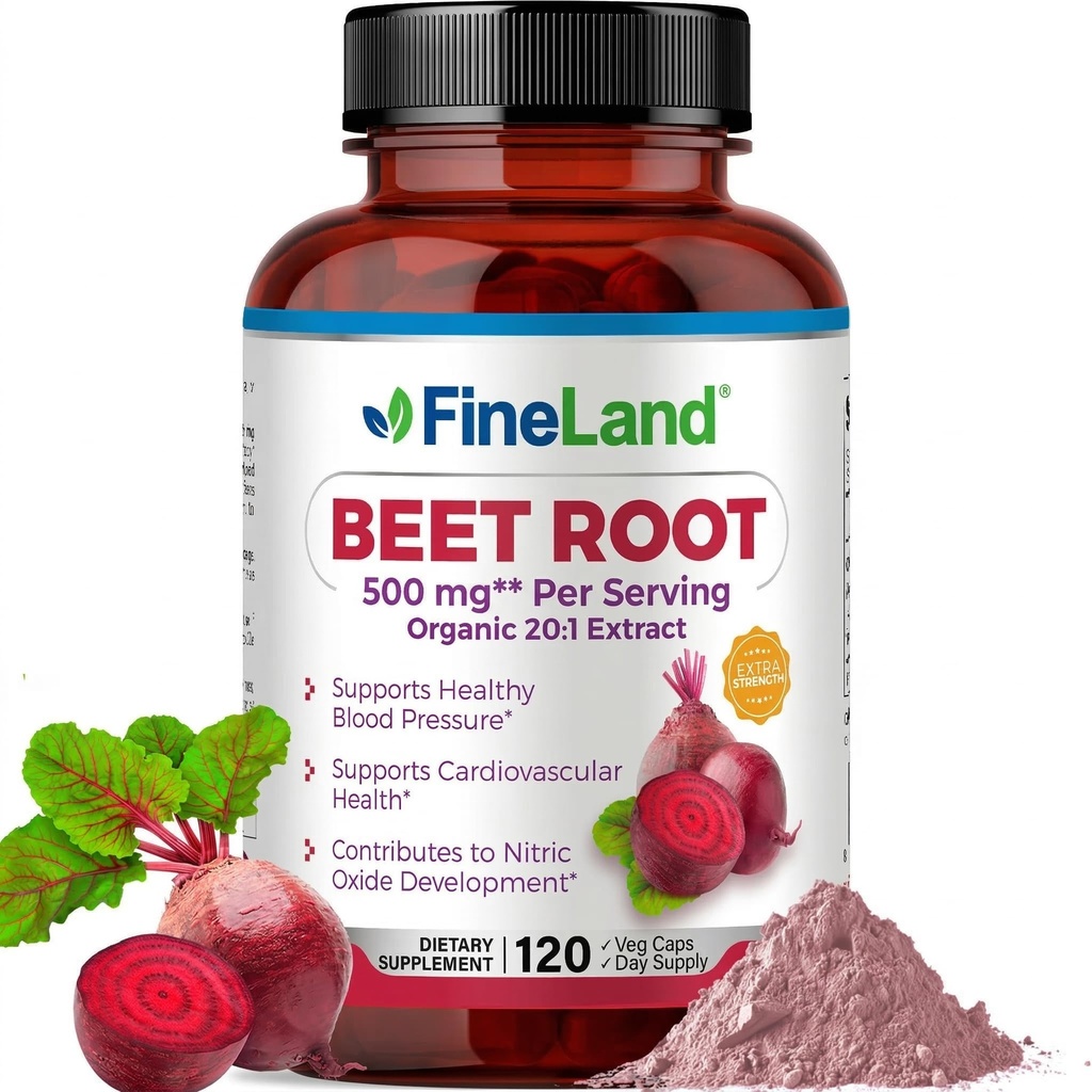 FineLand Beet Root Capsules 20:1 Extract - Blood Pressure Support - Immune System, Circulation & Heart Health Support – Non GMO, 120 Vegan Capsules, Made in USA