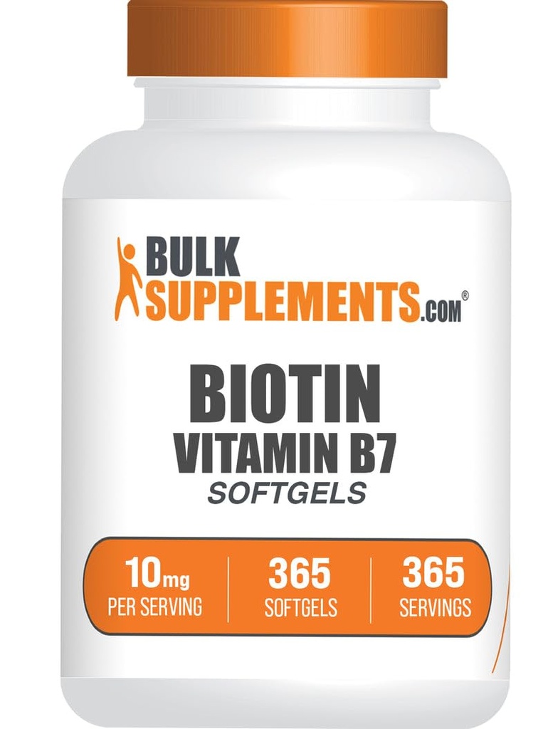 BulkSupplements.com Biotine 10000mcg Softgels - Vitamine B7, Biotine Vitaminen voor haar, huid en nagels, Biotine Supplement - Glutenvrij, 1 Softgel per Serving, 365 Tellen (Pack of 1)