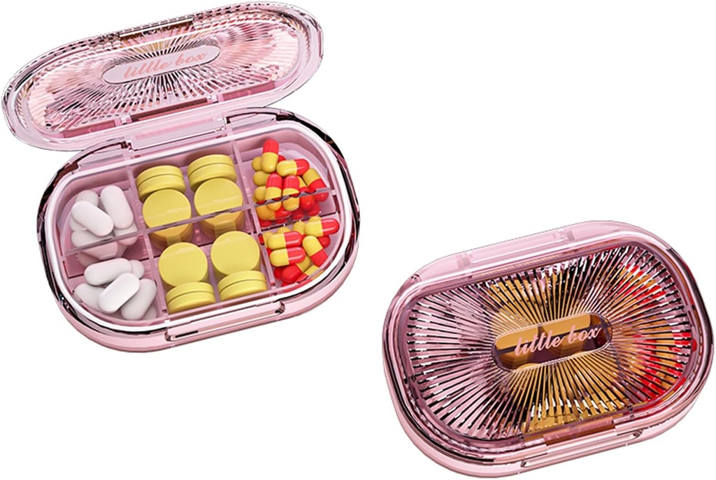 Small Pill Box, Moisture Proof Pill Case, Travel Pill Organizer for Pocket Purse, Daily Portable Medicine Vitamin, Fish Oil, Supplement (Pink)
