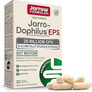 Jarrow Formulas Jarro-Dophilus EPS Gut Restore Probiotica 25 Miljard CFU met 8 klinisch gestuded strains, Dieetsupplement voor Intestinale en Immuun Ondersteuning, 30 Veggie Capsules, 30 dagen levering