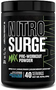 Jacked Factory Nitrosurge Max High Performance Pre Workout Powder - Pre Workout w/Nootropic Ingrediënten voor Intense Focus, Pompen, Glad Energie, Endurance - 40 Servers, Cherry Bomb