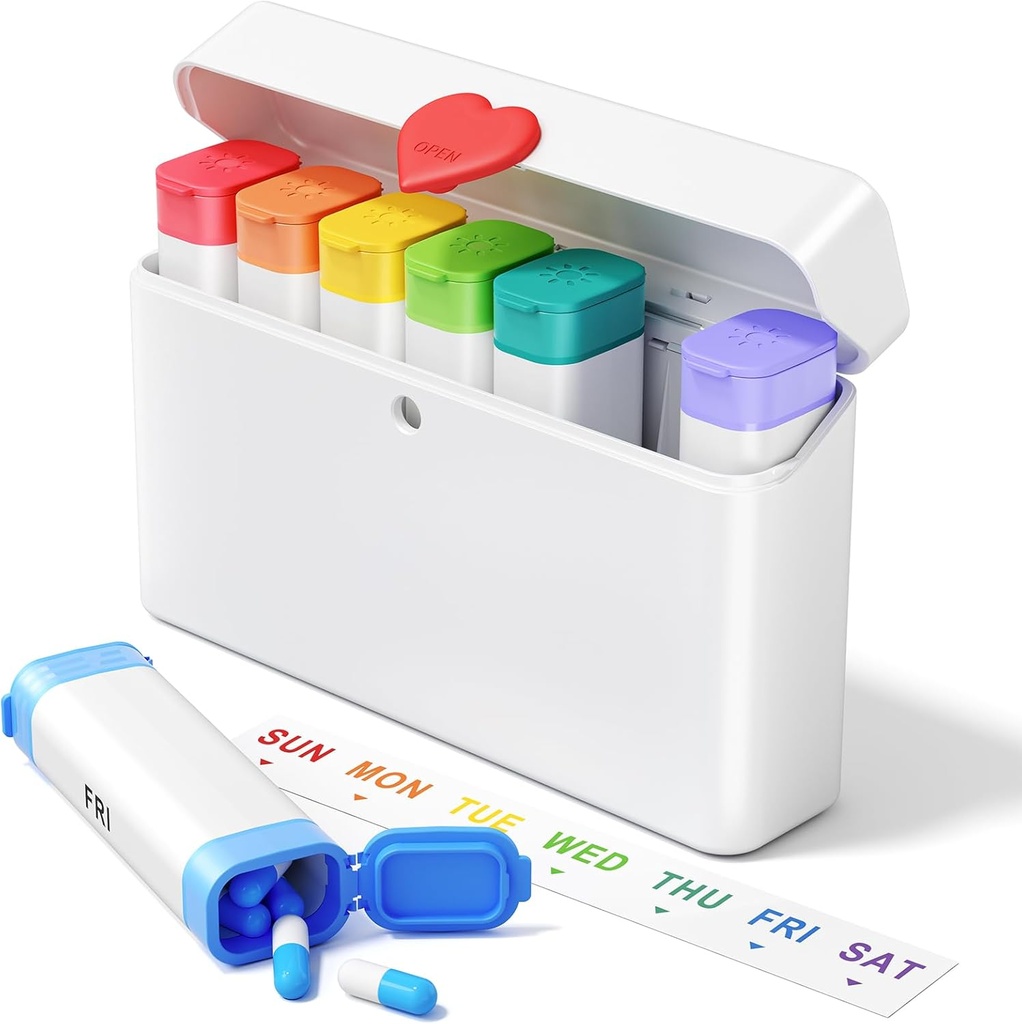 Daviky Pill Organizer 2 Times a Day - Large Capacity Weekly AM PM Pill Box with Heart Latch, 7 Day Travel Pill Case, Cute Medicine Organizer for Medication, Vitamins, Supplements