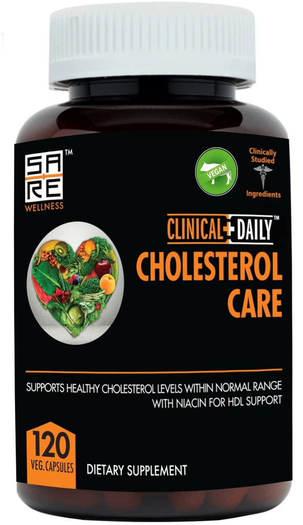 Clinical Daily Cholesterol Care Supplement. Vegan Cholesterol and Triglyceride Supplements. Plant Sterols Supplements Cholesterol Support with Guggul, Garlic, Niacin. 120 Capsules