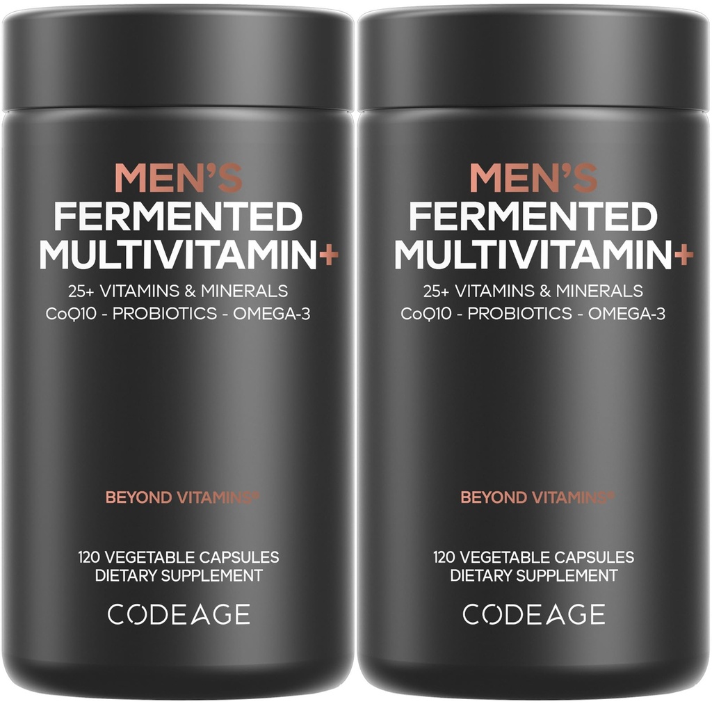 Codeage Mannen Dagelijkse Multivitaminen 25+ Essentiële Vitaminen & Mineralen, Biologische Gehele Voedingsmiddelen, Probiotica, Omega-3, Zink, Vitaminen A, B, C, D, E & K, 2 Pack