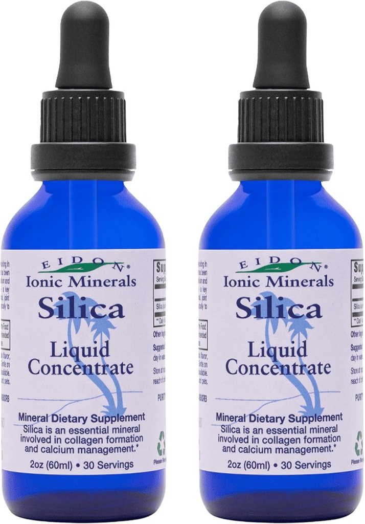 Eidon Liquid Silica Mineral Concentrate - Silica Supplement for Hair, Skin and Nails, Silica Drops to Support Collagen Production, No Added Sugar - 2 oz, 2 Pack