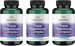 Swanson Triple Magnesium Complex - Mineral Supplement - Natural Support - Met citraat, oxide en aspartaat - (100 capsules, 400 mg Elke, 3 verpakkingen)