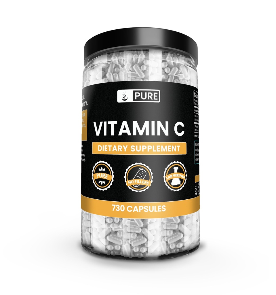 Pure originele ingrediënten Vitamine C (730 capsules) Geen Magnesium of Rijst Fillers, altijd zuiver, Lab geverifieerd