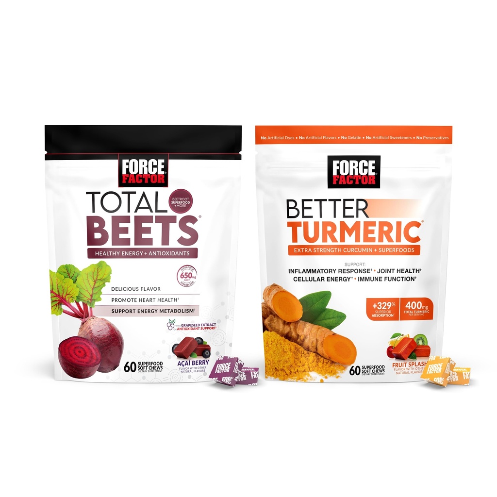 Force Factor Total Beets Soft Kauwen, 60 Kauwen & Better Turmeric Joint Support Supplement, 60 Zachte Kauwen