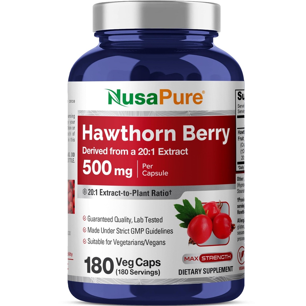 NusaPure Hawthorn Berry 20:1 Extract, 500 mg Equivalent aan 10.000 mg 180 Veg Caps, Geschikt voor vegetariërs, veganist, niet-GMO Dieetsupplement