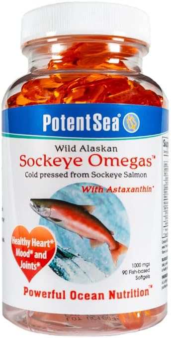 Wild Alaskan Sockeye Omegas Salmon Fish Oil Supplement, Omega-3 EPA and DHA, Easy Digestion, Cold Pressed, 90 Softgel