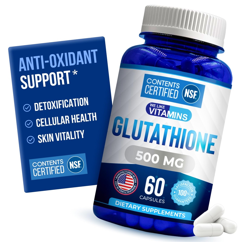We Like Vitaminen NSF Gecertificeerde Glutathion Supplement 500mg - 60 Capsules van verminderde L-Glutathione voor Antioxidant & Immuun Ondersteuning - Vervaardigd in de VS