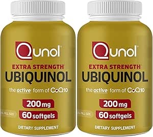 Qunol Ubichinol CoQ10 200mg Softgels, Ubichinol 200mg - Actieve Vorm van Co-enzym Q10, Antioxidant voor Hartgezondheid - 60 Tellen (Pack of 2)