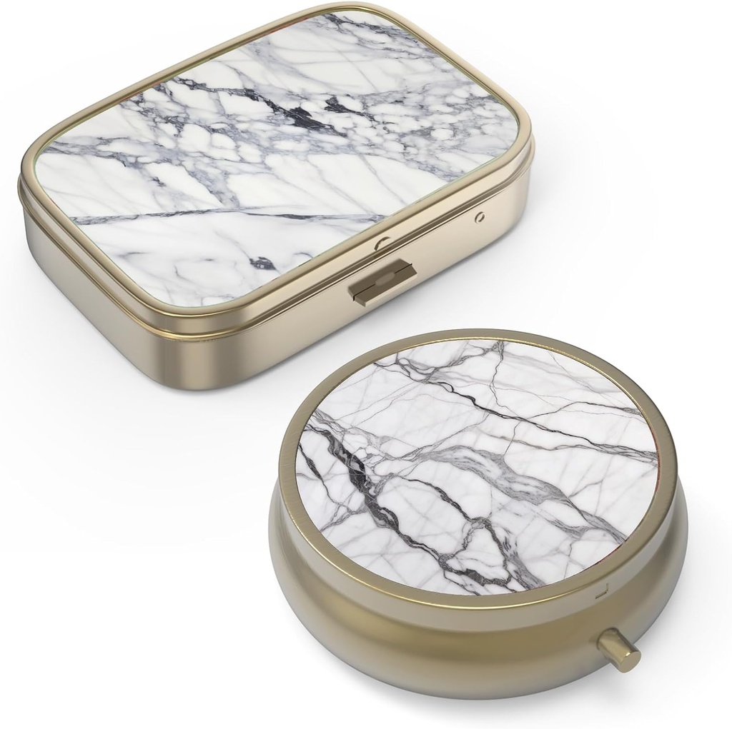 Pill Case Pill Box with Mirror Retro Small Pill Case for Purse or Pocket Bronze Pill Box or Vitamins, Fish Oil, Supplements, Pill Containe Travel Gifts（2PCS）