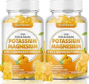 softbear Potassium Magnesium Gummies for Women, Calcium Magnesium Potassium Supplements with Vitamins Sugar-Free Potassium Citrate Gummies Support Muscle Health, Mango Flavor 120 Count