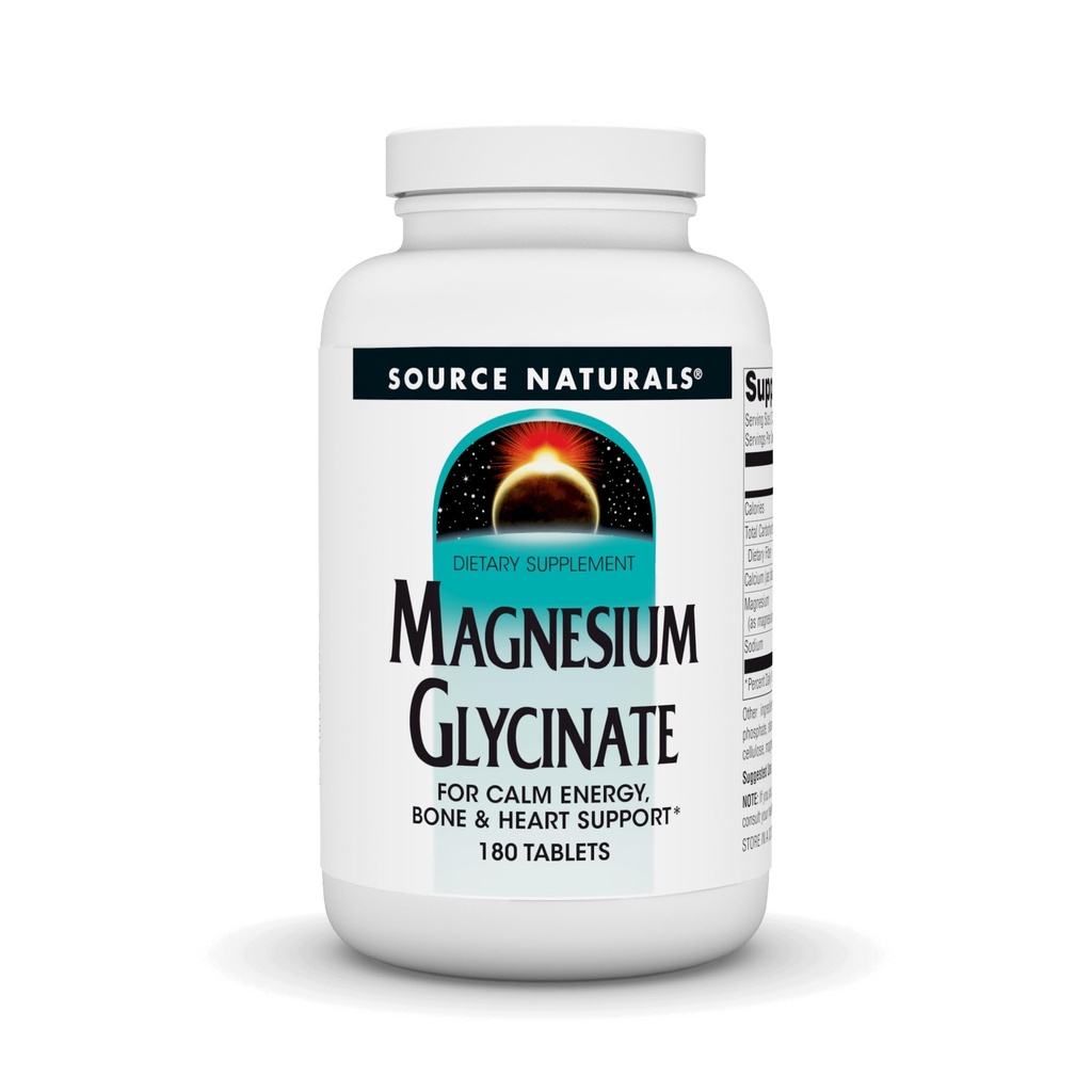 Source Naturals Magnesium Glycinate, Chelated for high Absorption | for Calm Energy, Bone & Heart Support*, 200 mg per Serving - 180 Tablets