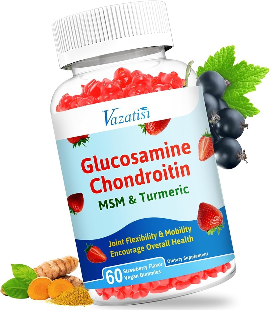 Hoog biologisch beschikbare Glucosamine Chondroïtine Gummies with Turmeric & MSM, Boswellia -Joint Support Supplement - Cartilage Support, Flexibiliteit & Strength - 60 Gummies