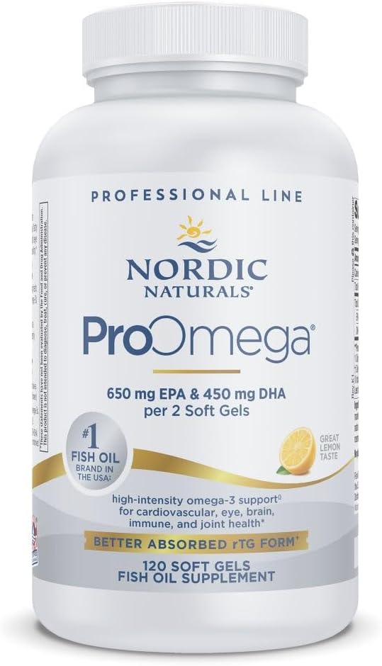 Nordic Naturals ProOmega, Citroensmaak - 120 Zachte Gels - 1280 mg Omega-3 - Hoge Potentie Visolie met EPA & DHA - Bevordert Hersenen, Oog, Hart, & Immune Health - Non-GMO - 60 Servers