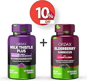 ORZAX Milk Thistle Plus met Dandelion en Artichoke 120 Vegatable Capsules en Vlierbessen Capsules 2000mg Sambucus, Bundle