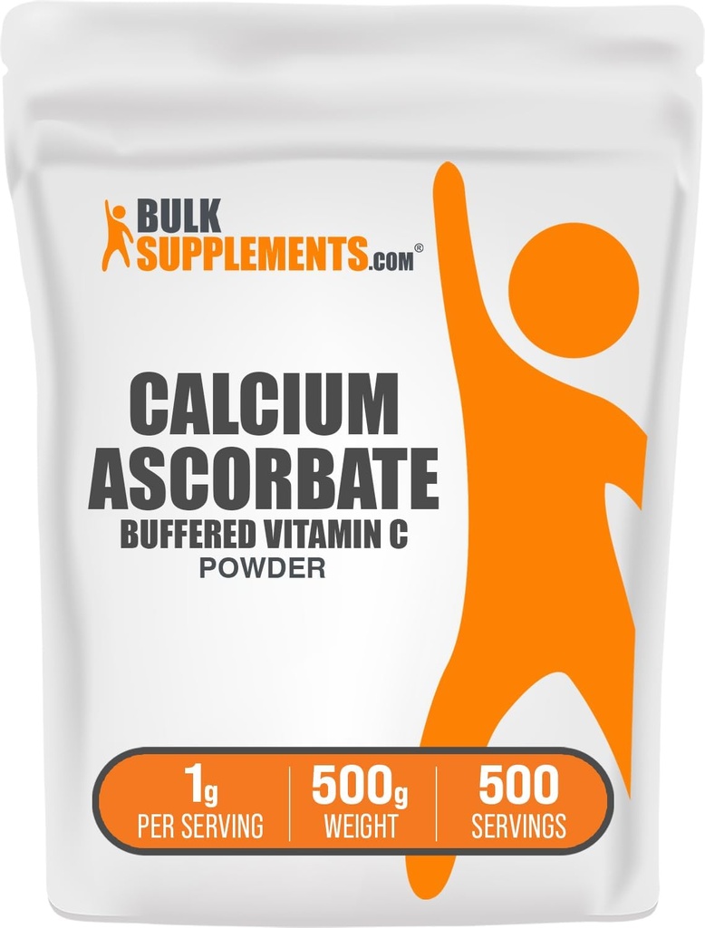 BulkSupplements.com Calcium Ascorbate Powder - Buffered Vitamin C, Calcium Supplement with Vitamin C - Gluten Free, 1g per Serving, 500g (1.1 lbs) (Pack of 1)