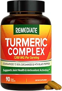 Kurkuma Curcumine, 1200 mg Kurkuma Root Extract & Powder, gestandaardiseerd tot 95% Curcuminoïden, Hoge Potentie Joint Health Support, verbeterde absorptie met zwarte peper, 90 Vegan Caps