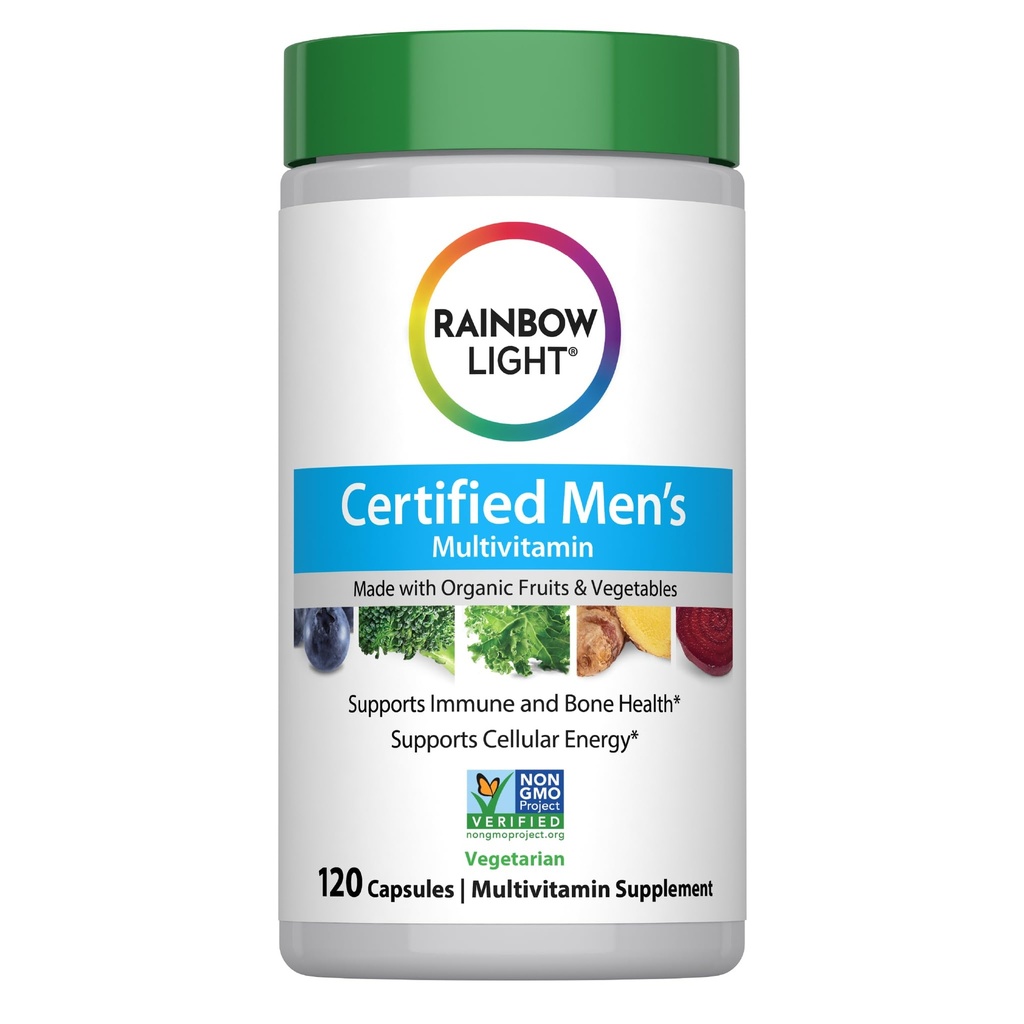 Regenbooglicht Multivitamine voor mannen, vitamine C, D & zink, probiotica, mannen multivitamine Biedt hoge potentie Immune, hart, & lever ondersteuning, niet-GMO, vegetarisch, 120 tabletten