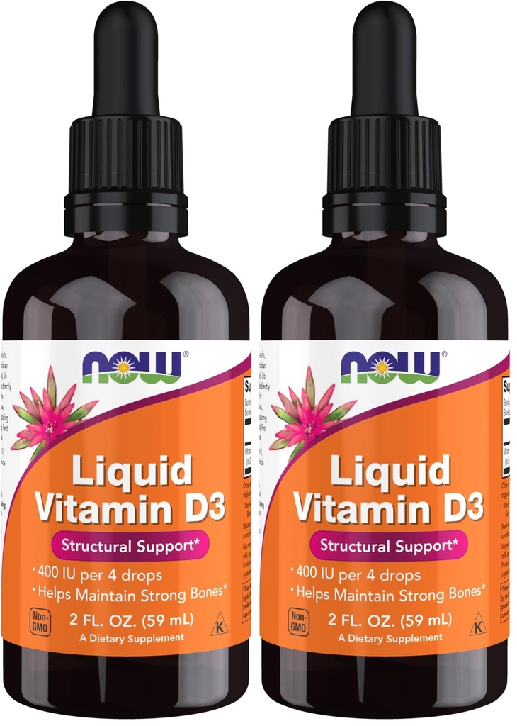 NOW Supplementen, vloeibare vitamine D-3, sterke botten*, structurele ondersteuning*, 2-Ounce (verpakking van 2)