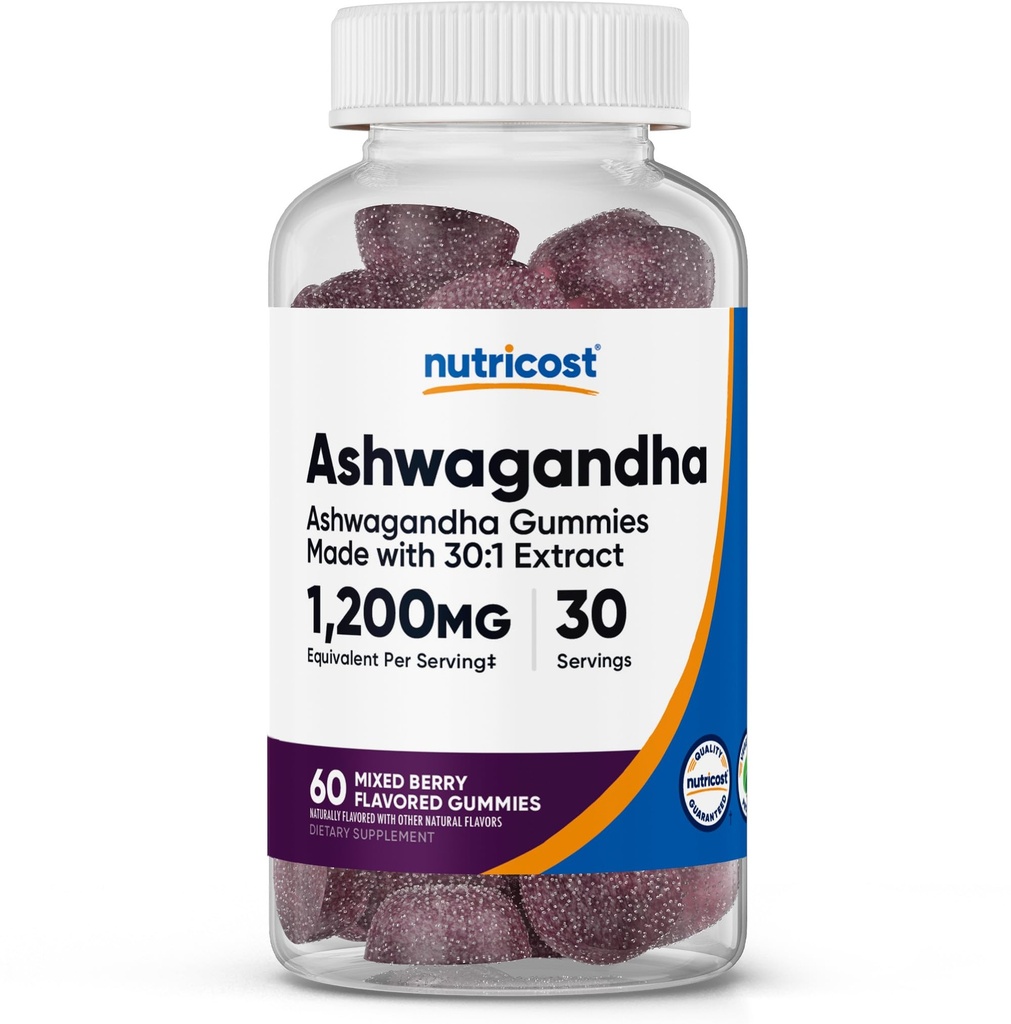 Nutricost Ashwagandha Gummies 1200mg Equivalent per portie (Mixed Berry Flavor), 60 Gummies, 30 porties