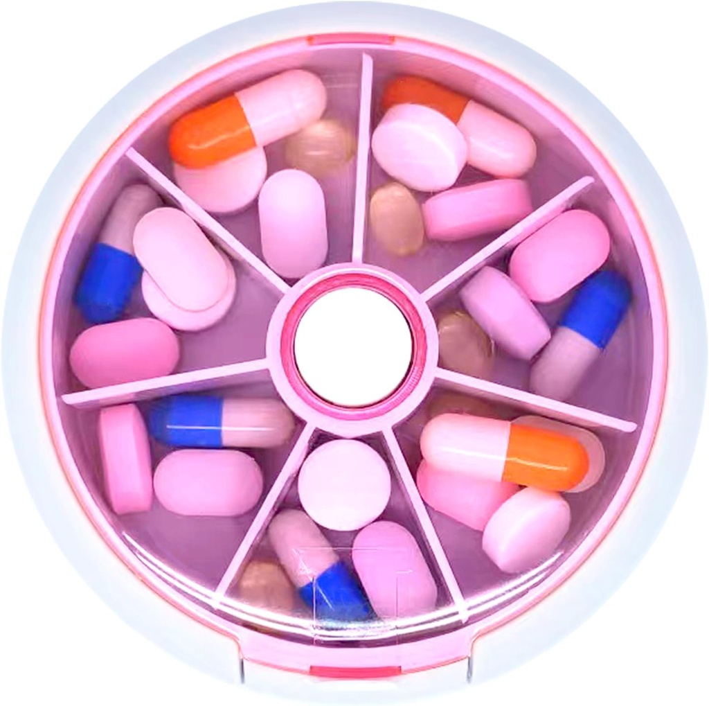 Pillen Organizer Travel Pill Case voor Purse Portable Pill Box Ronde Weekiy pil Container voor vitamine Fish Oil Pillen Supplementen (Roze)