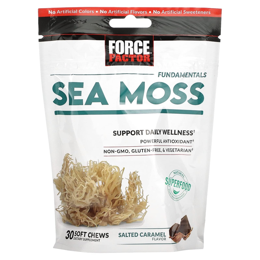 Force Factor Sea Moss Kauwt een dagelijkse Wellness & Antioxidant Steun een gezouten Karamel (30 Zachte Kauwen)