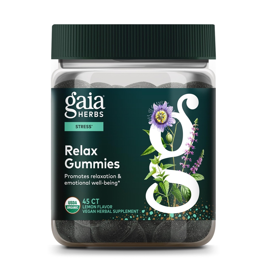 Gaia Kruiden Relax Gummies - Ondersteunt kalme gevoelens - met biologische appelsap & citroensap concentraat - 45 Gummies (15 Serves)