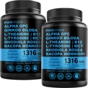 12-in-1 Nootropic Brain Supplement Anhydraat: Ginkgo Biloba voor Hersenondersteuning, Geheugen en Focus - B12, Alpha GPC, L Theanine en Choline Supplementen met Bioperine Non Cafeinated 1321mg (120ct)