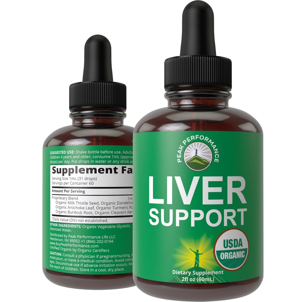 USDA Biologische Lever Reiniging Detox & Reparatie. 6-in-1 Liquid Drops met biologische melk distel, Artichoke Extract, en Meer. Zero Sugar, Lever Gezondheid Ondersteuning Tinctuur Supplement Alternatief voor Capsules