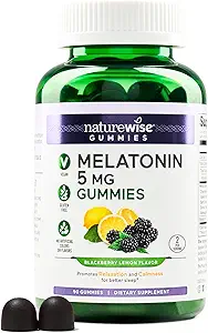 NatureWise Melatonine Gummies 5mg - Non-Habit vormen van slaap Ondersteuning Supplement met Ashwagandha, Valeriaan wortel - BlackBerry-Citroen Smaak - Veganistisch, Glutenvrij, Non-GMO - 90 Tellen[45-Day Supply]