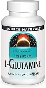Bron Naturals L-Glutamine - Vrije vorm Aminozuur dat Metabole Energie ondersteunt - 100 Capsules